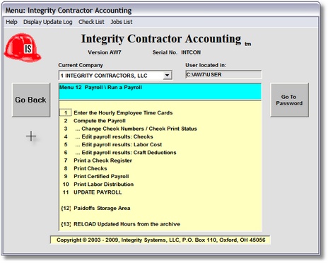 Run a Payroll Menu