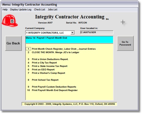 Payroll Month End Menu