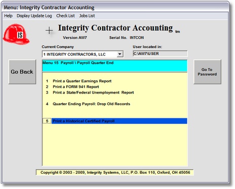 Payroll Quarter End Menu