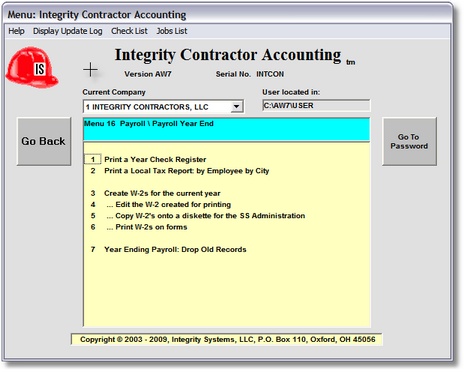 Payroll Year End Menu