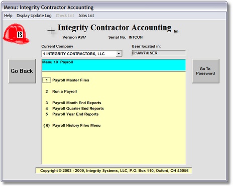 Payroll Menu