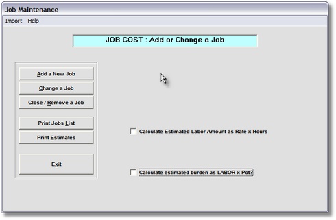 Job Master Add / Change / Remove