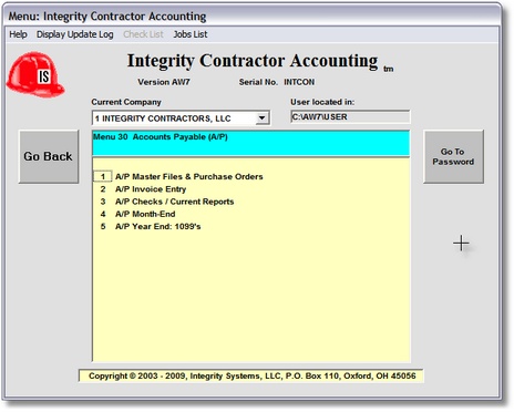 Accounts Payable Menu
