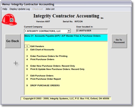 A/P Master Files & Purchase Orders