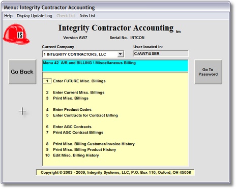Miscellaneous Billing Menu