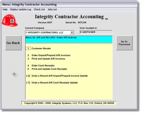 Enter A/R Current Activity Menu