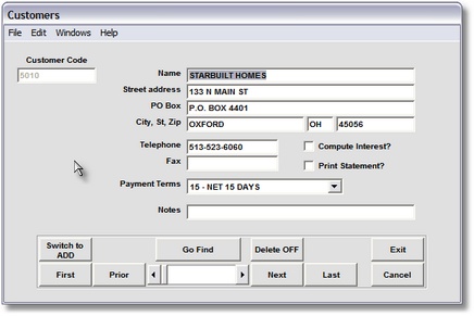 Customer Add / Change / Delete