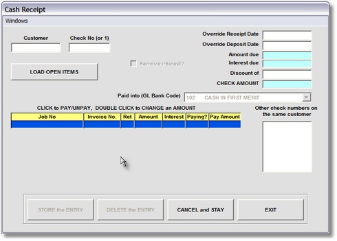 Cash Receipt Entry