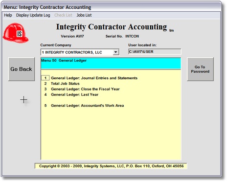 General Ledger & Financial Statements Menu