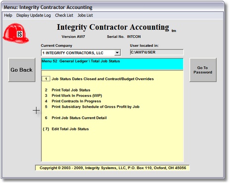 Total Job Status Menu
