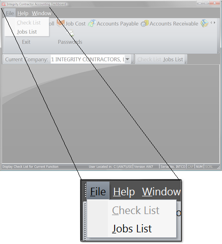 Dashboard File Menu Dropped Down