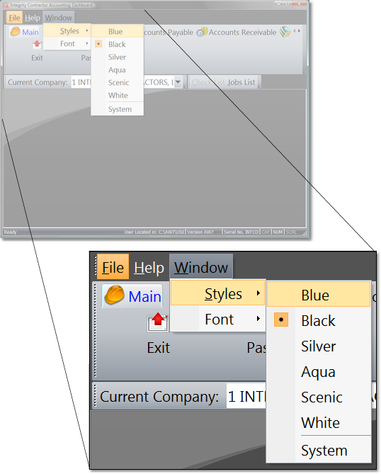 Dashboard Window|Styles Menu Dropped Down