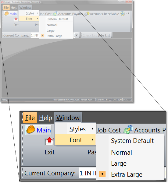 Dashboard Window|Fonts Menu Dropped Down