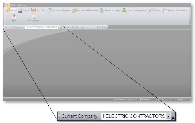 Dashboard Menu Showing Current Company Selector