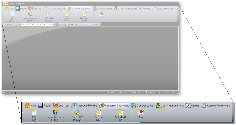 Dashboard Menu Showing Tab Bar and Tool Bar Buttons