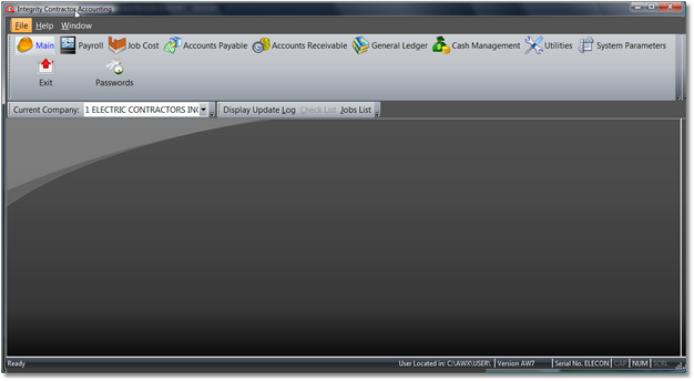 Contractor Accounting AW7 Dashboard (Main Menu)