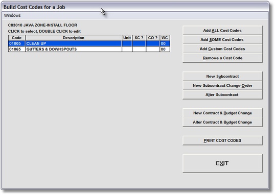 Build Cost Codes for a Job