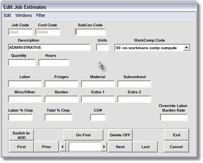 Edit Job Estimates