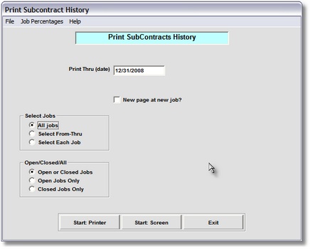 Print Subcontracts History