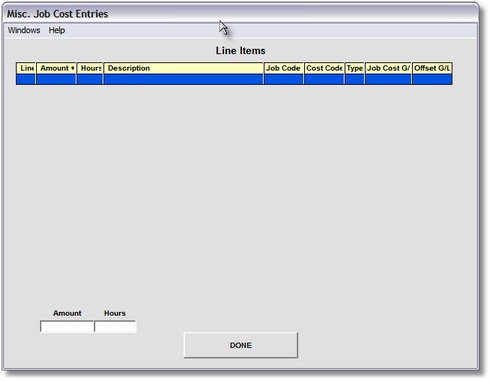 Miscellaneous Job Cost Entry