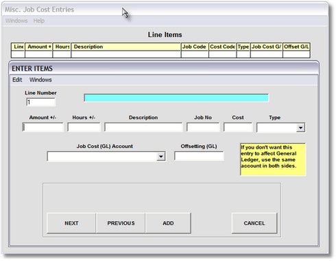 Adding a New Miscellaneous Job Cost Entry