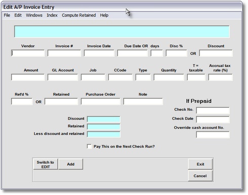 A/P Invoice Entry