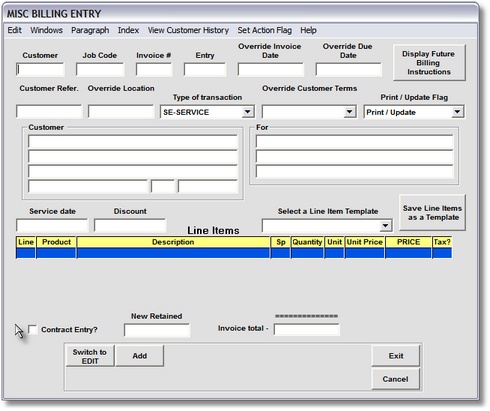 Miscellaneous Billing Entry Miscellaneous Billing Entry