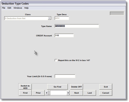 Deduction Type Codes