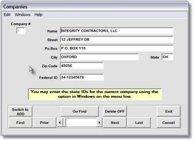 Company Names and ID's